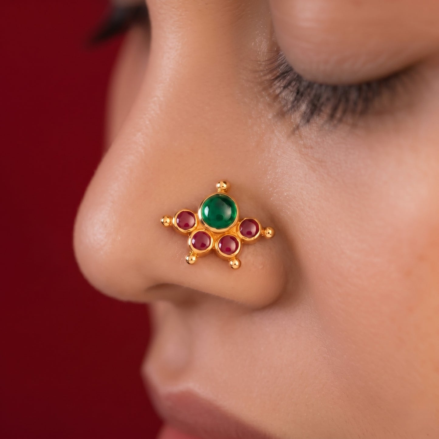 Kemp Stone Mookuthi 925 Silver Gold Plated