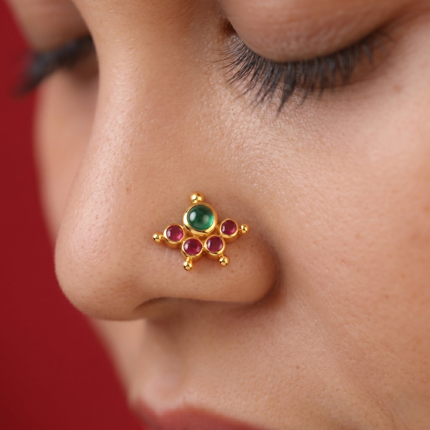 Kemp Stone Mookuthi 925 Silver Gold Plated