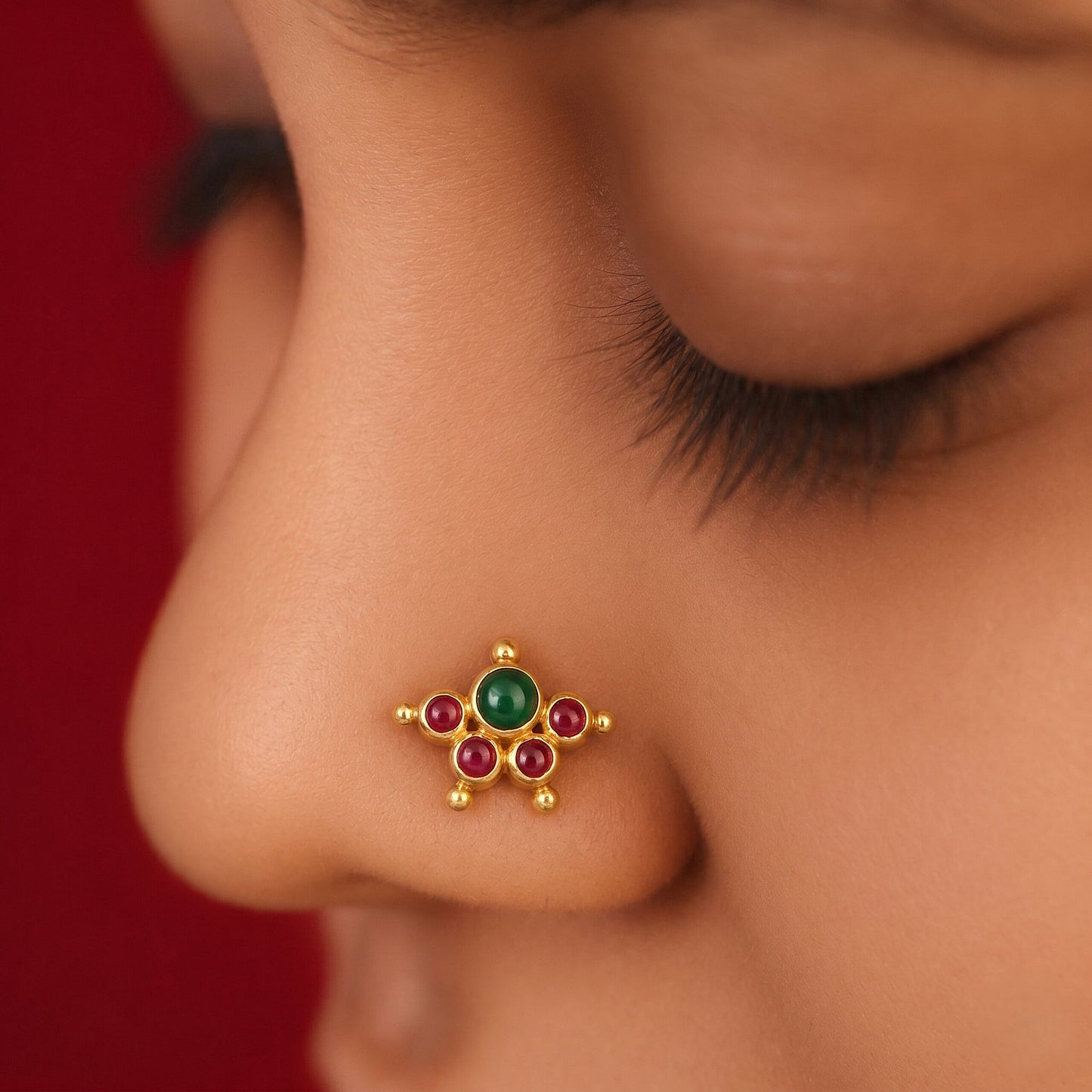 Kemp Stone Mookuthi 925 Silver Gold Plated