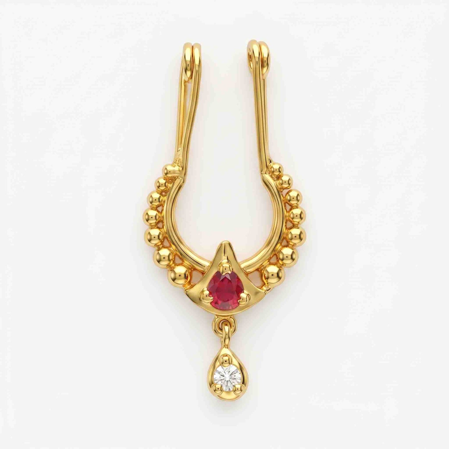 Kiran Ruby Red Septum With Drop 925 Silver