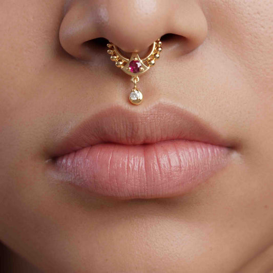 Kiran Ruby Red Septum With Drop 925 Silver