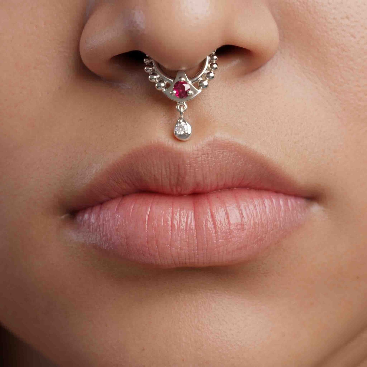 Kiran Ruby Red Septum With Drop 925 Silver