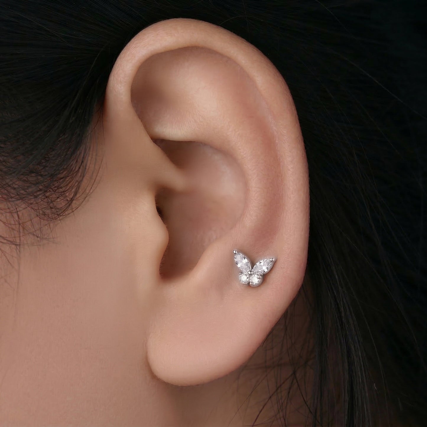 Silver Marquis Butterfly Stud Earrings