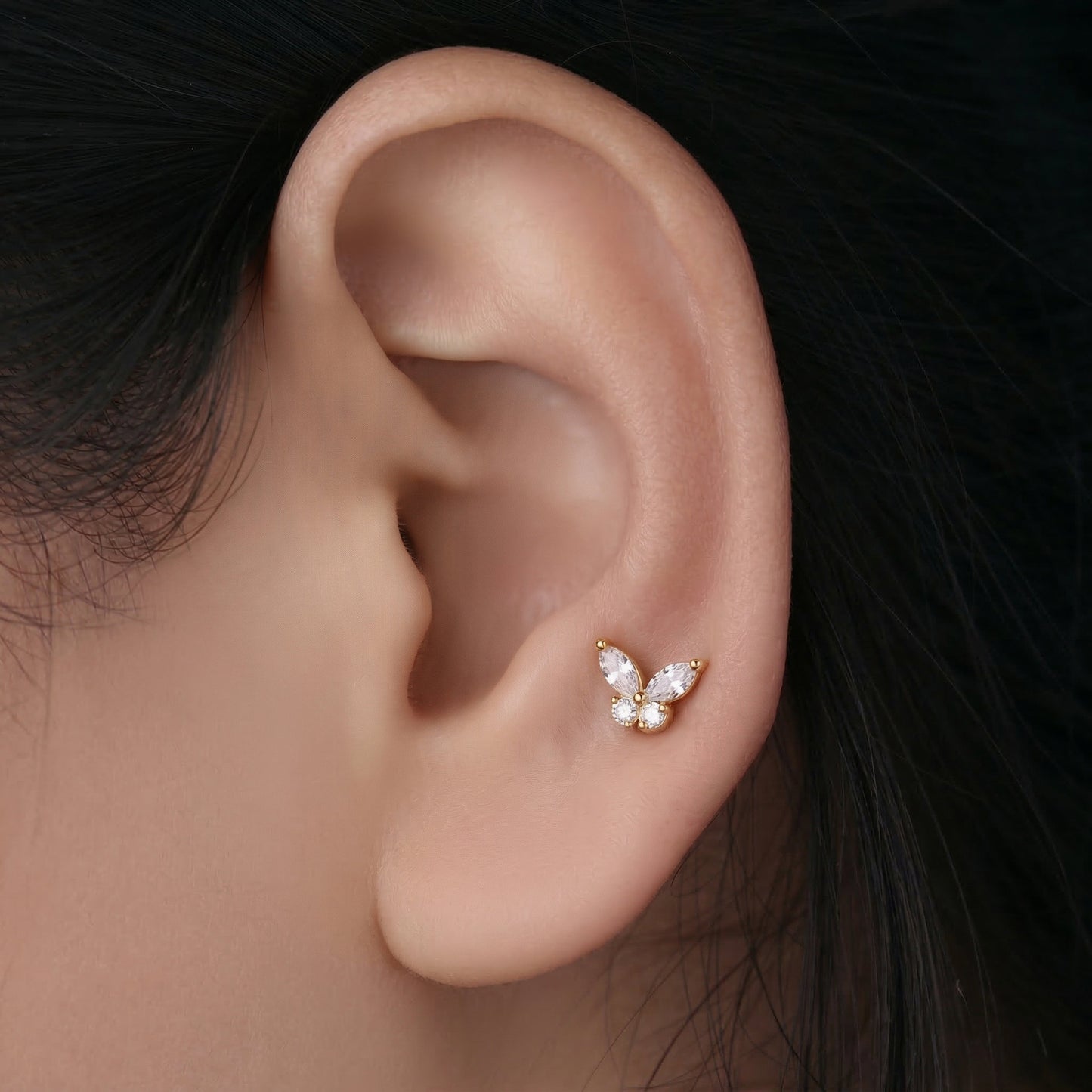 Silver Marquis Butterfly Stud Earrings