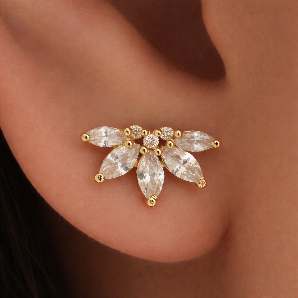 Silver Marquis Sunburst Earrings