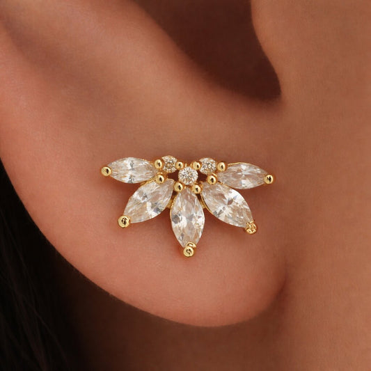 Silver Marquis Sunburst Earrings