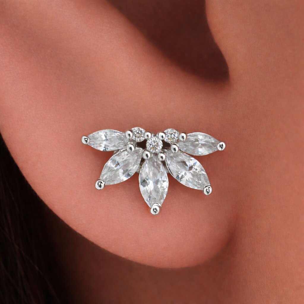 Silver Marquis Sunburst Earrings