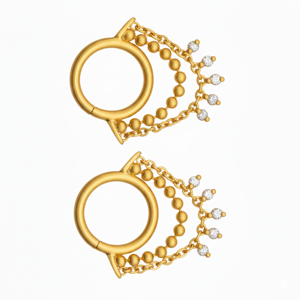 Silver Ear Hoop Moonlit Rain & Chain Design