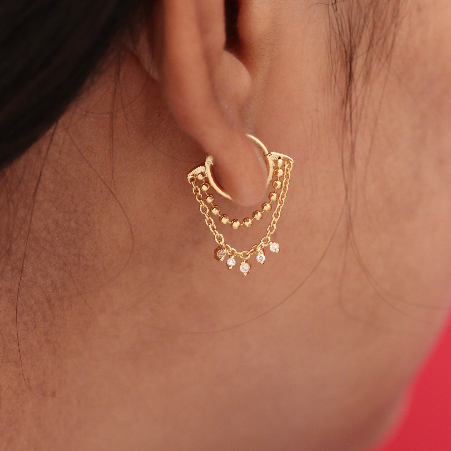 Silver Ear Hoop Moonlit Rain & Chain Design