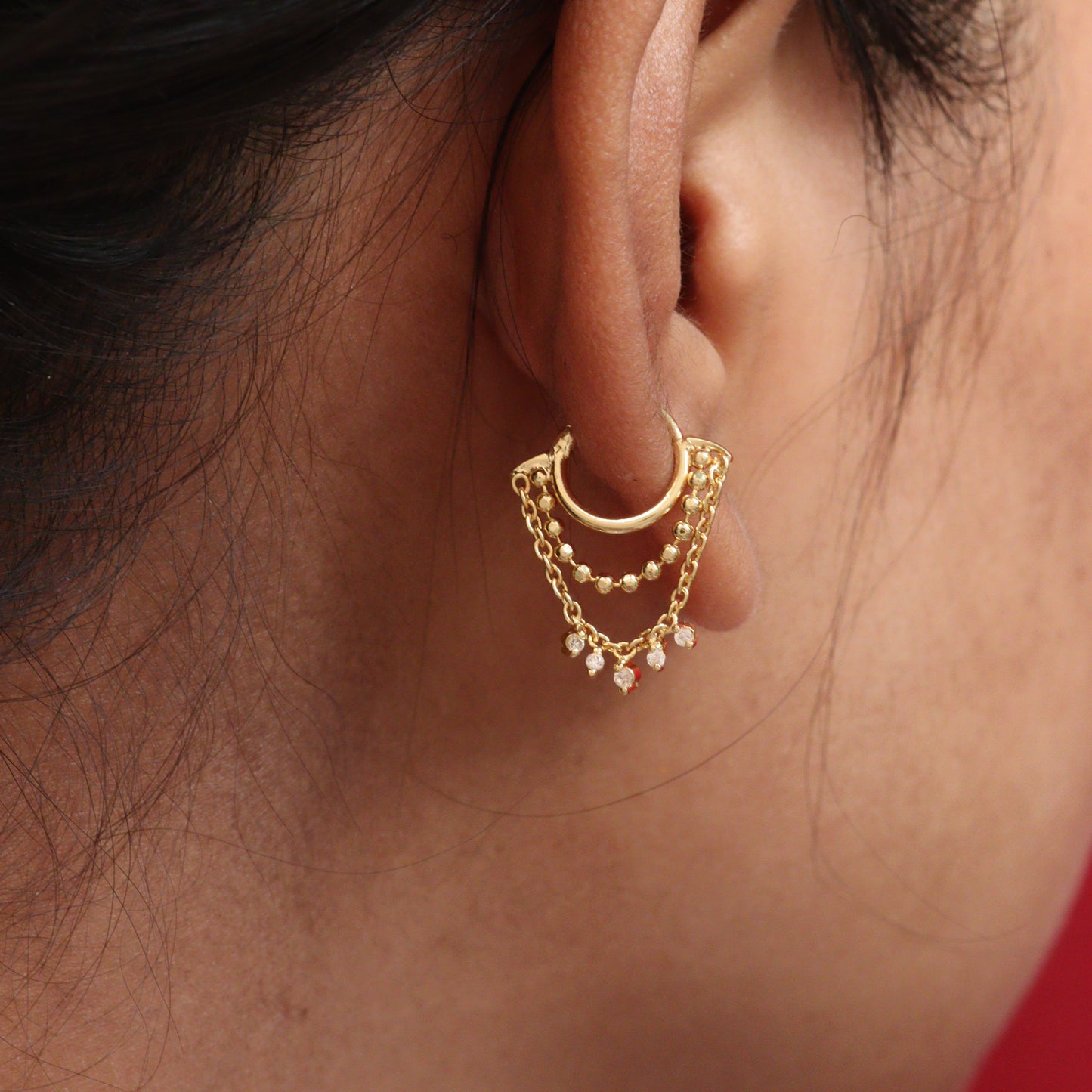 Silver Ear Hoop Moonlit Rain & Chain Design