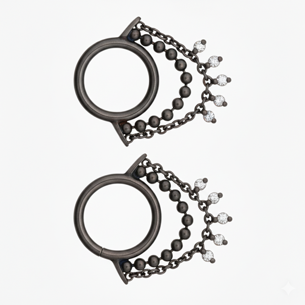 Silver Ear Hoop Moonlit Rain & Chain Design