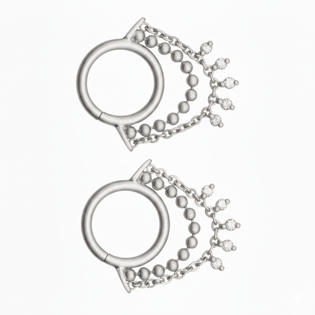 Silver Ear Hoop Moonlit Rain & Chain Design