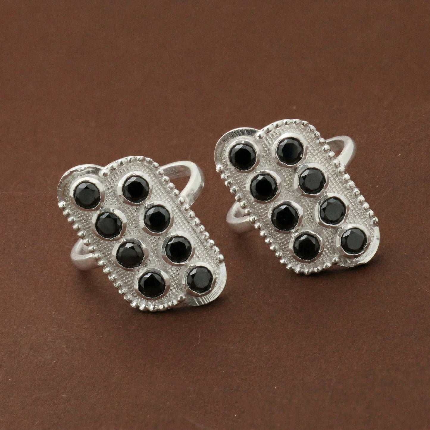 Silver Toe Ring Mosaic Nazar Black Design