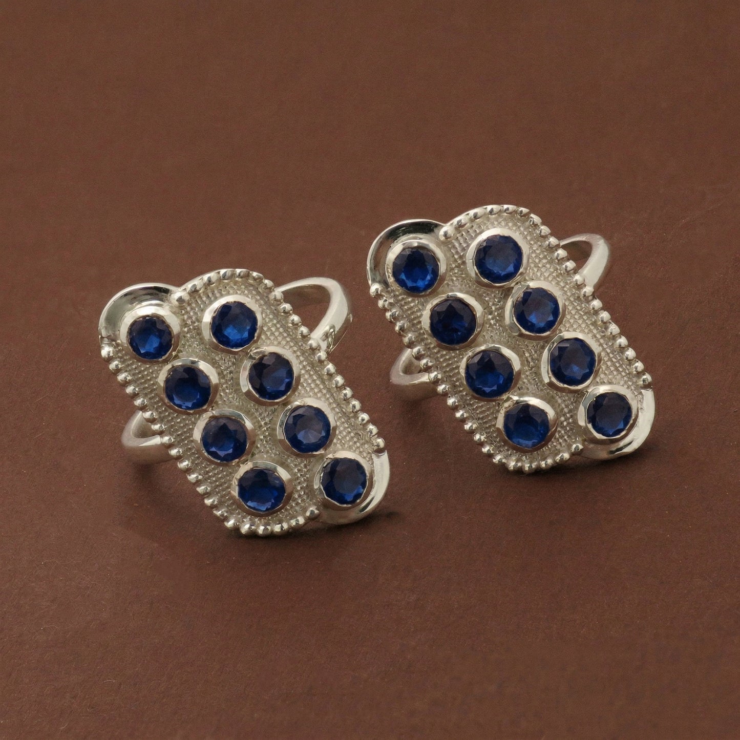 Silver Toe Ring Mosaic Sapphire Blue Design