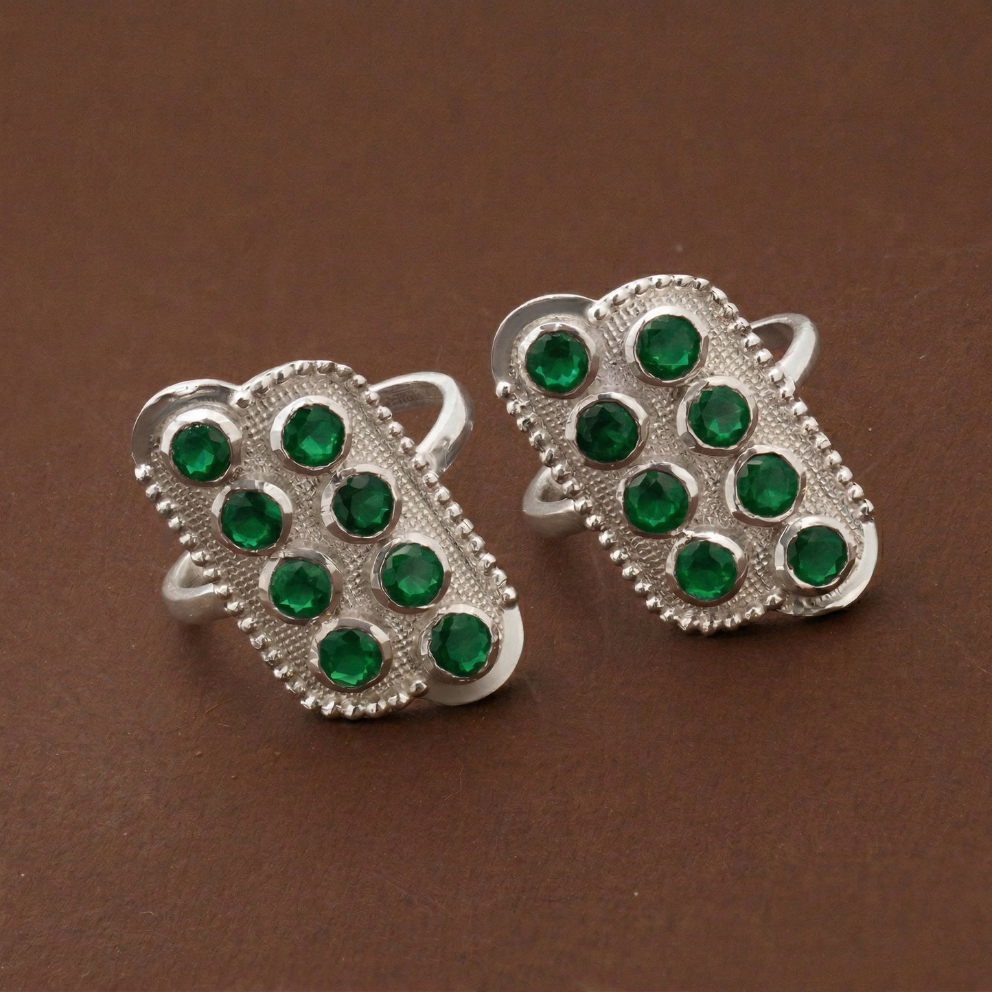 Silver Toe Ring Mosaic Emerald Green Design