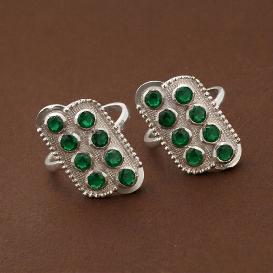 Silver Toe Ring Mosaic Emerald Green Design