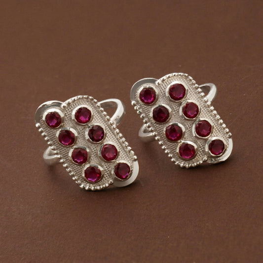 Silver Toe Ring Mosaic Ruby Red Design