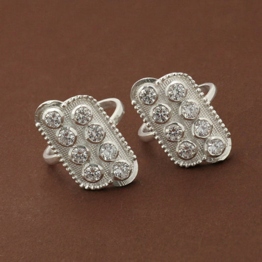 Silver Toe Ring Mosaic Diamond Design