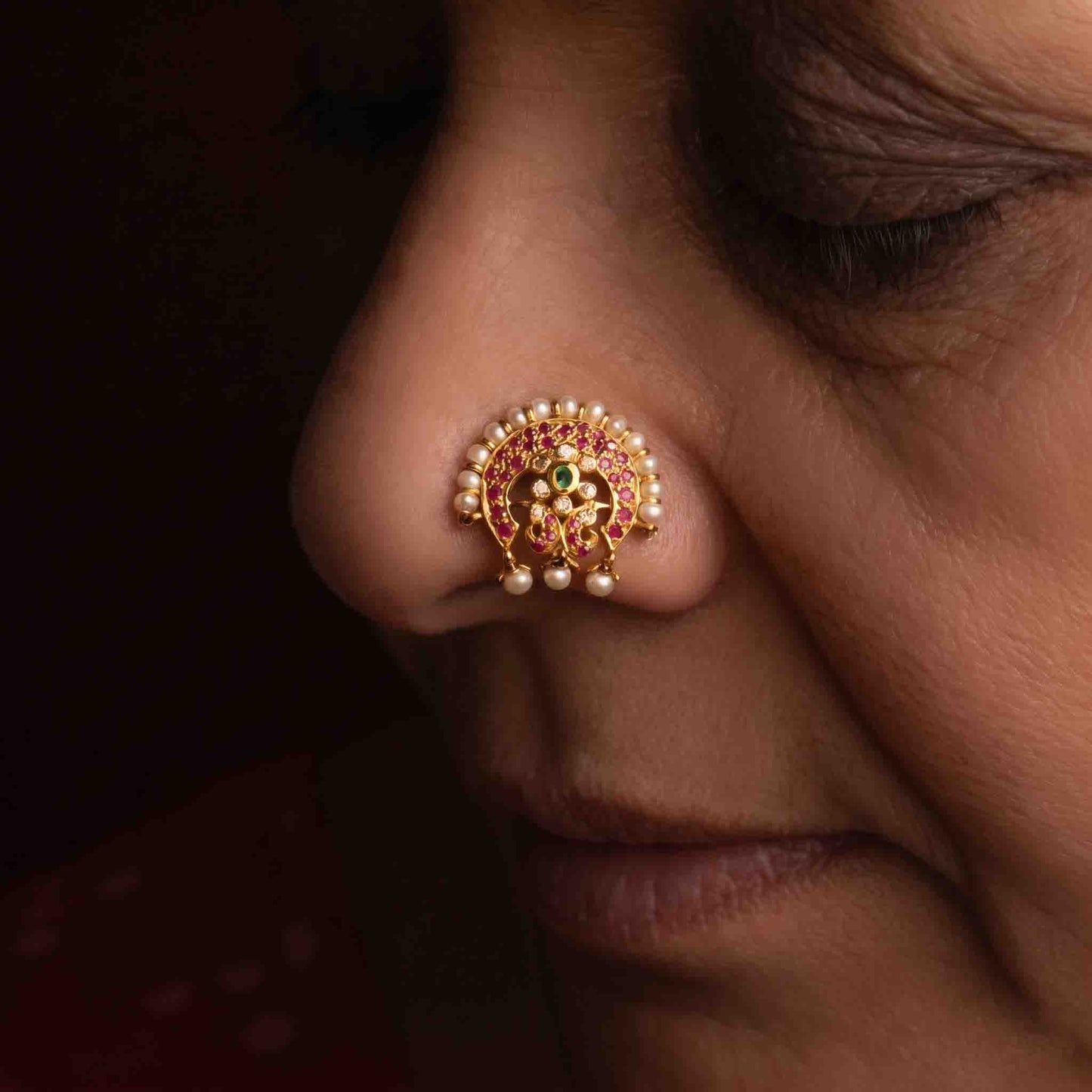 Moti Nath Stone Nosepin 925 Silver