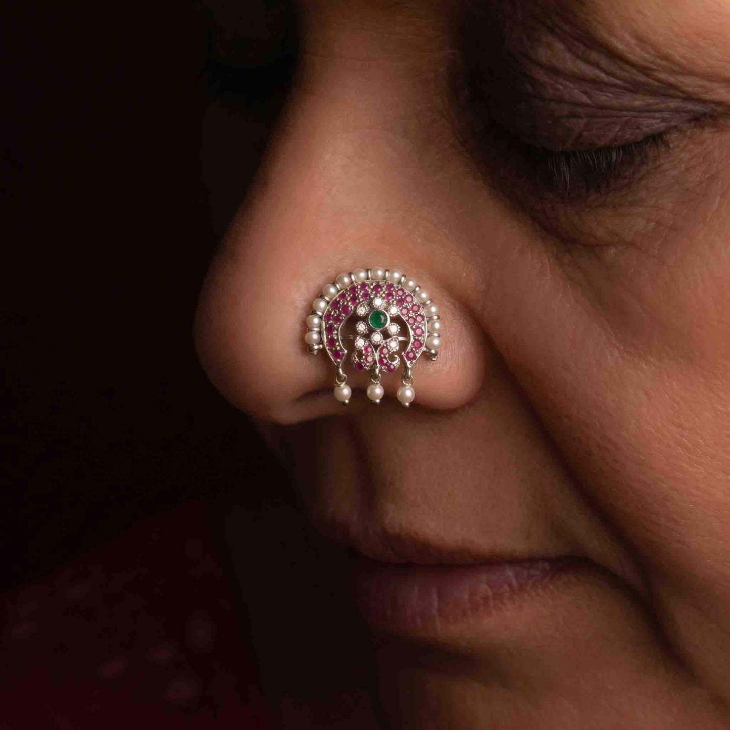 Moti Nath Stone Nosepin 925 Silver