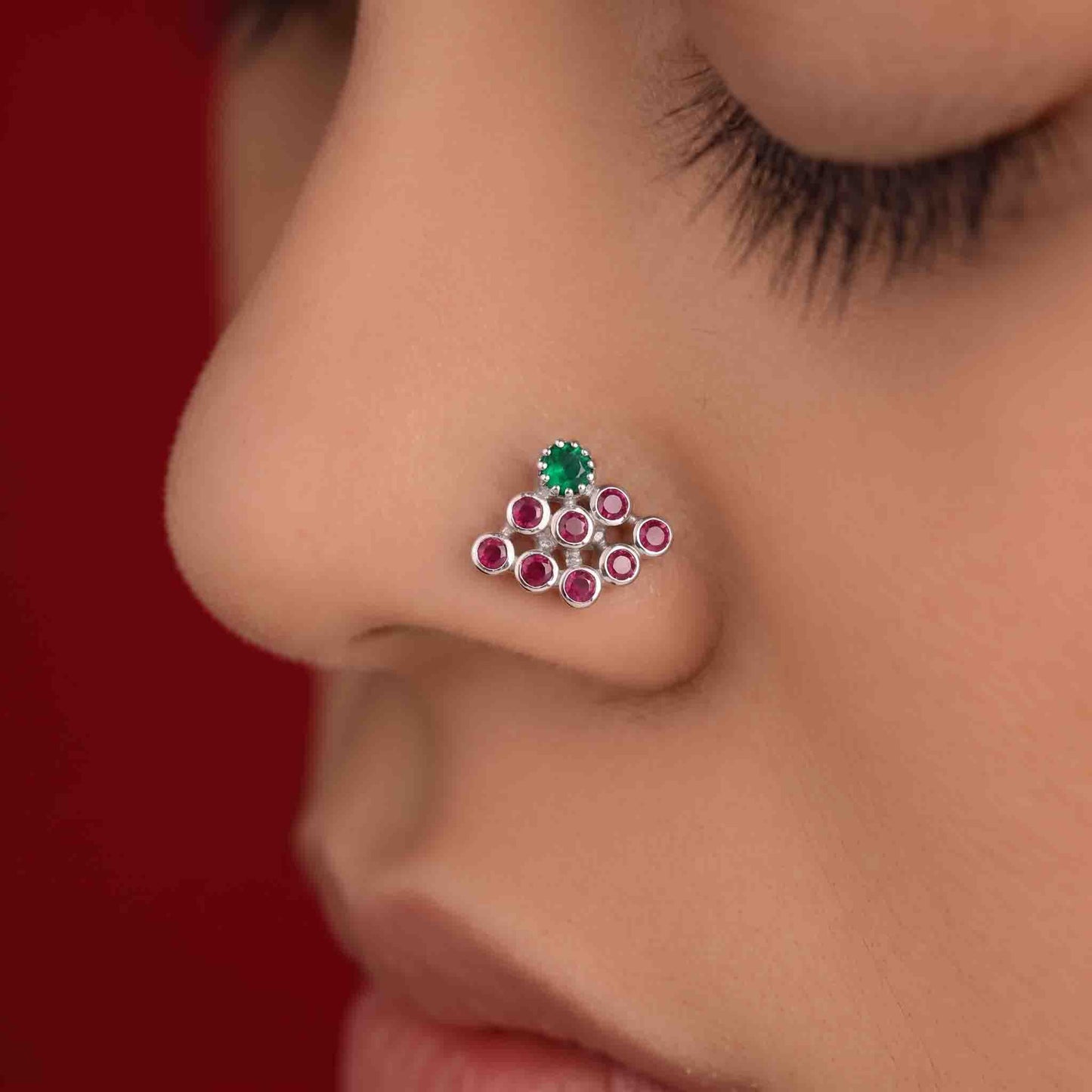 9 Stone Besari Emerald Green Stone Mookuthi Nosepin
