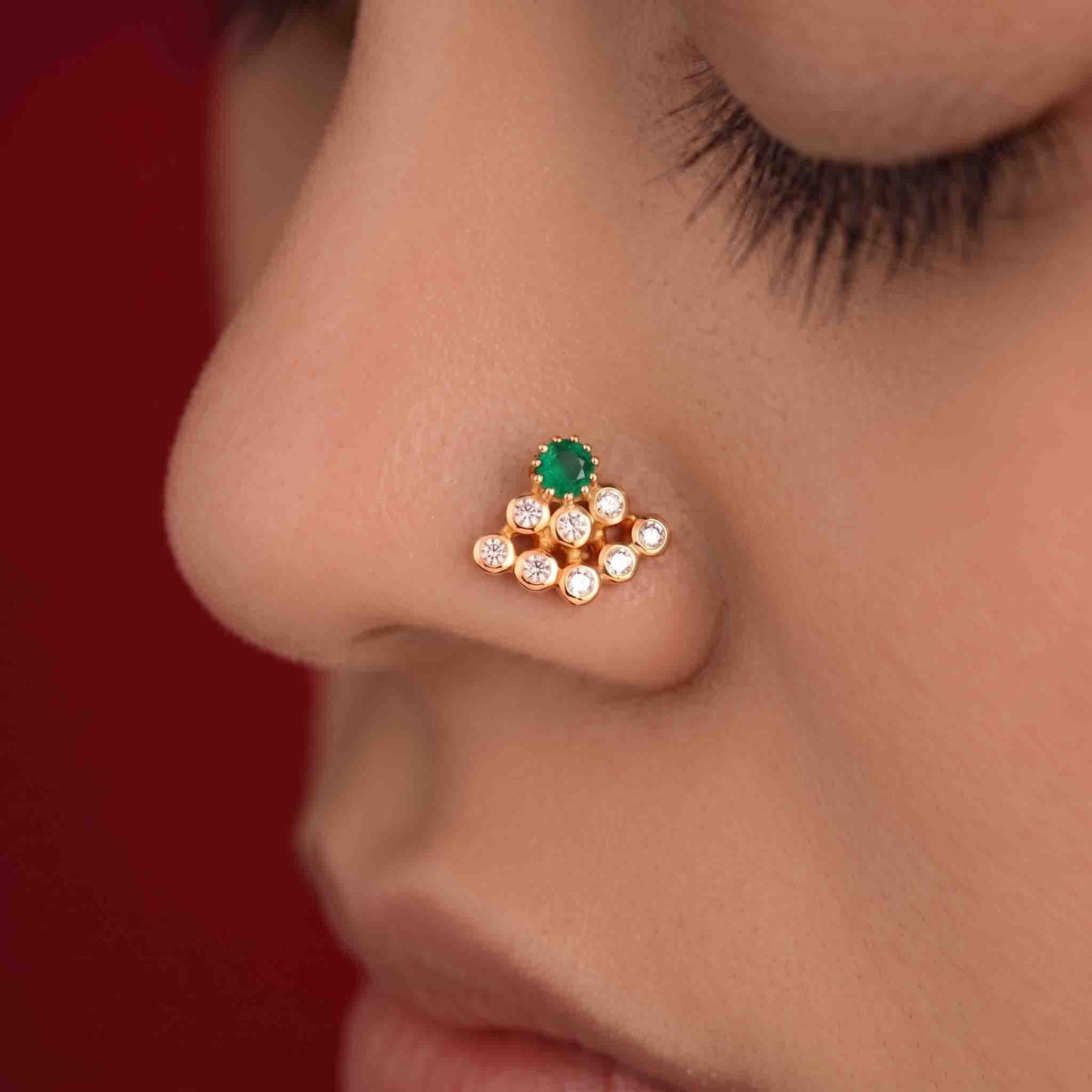 9 Stone Besari Emerald Green Stone Mookuthi Nosepin