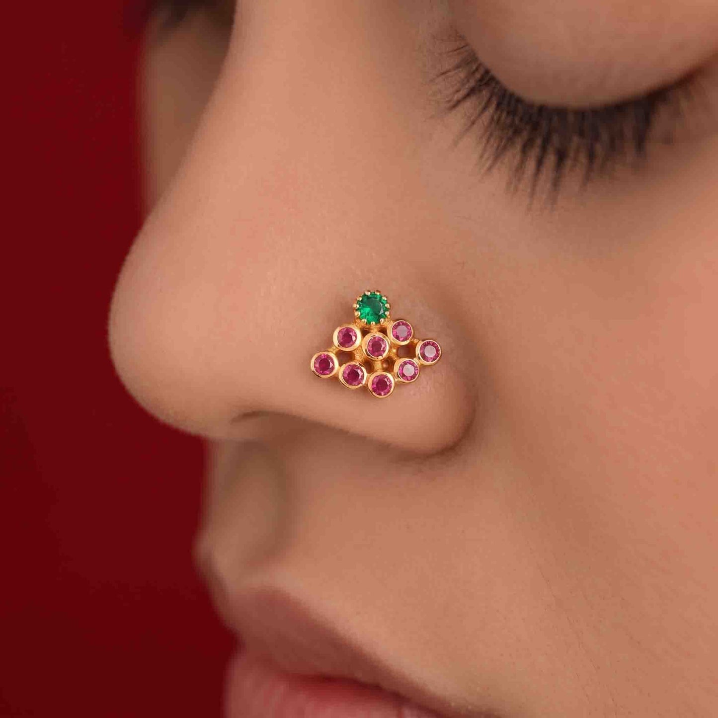 9 Stone Besari Emerald Green Stone Mookuthi Nosepin