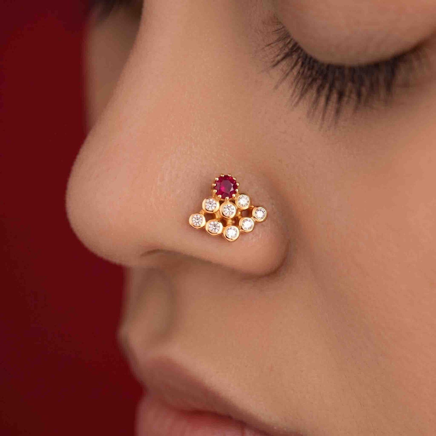 9 Stone Besari Red Ruby Stone Mookuthi Nosepin