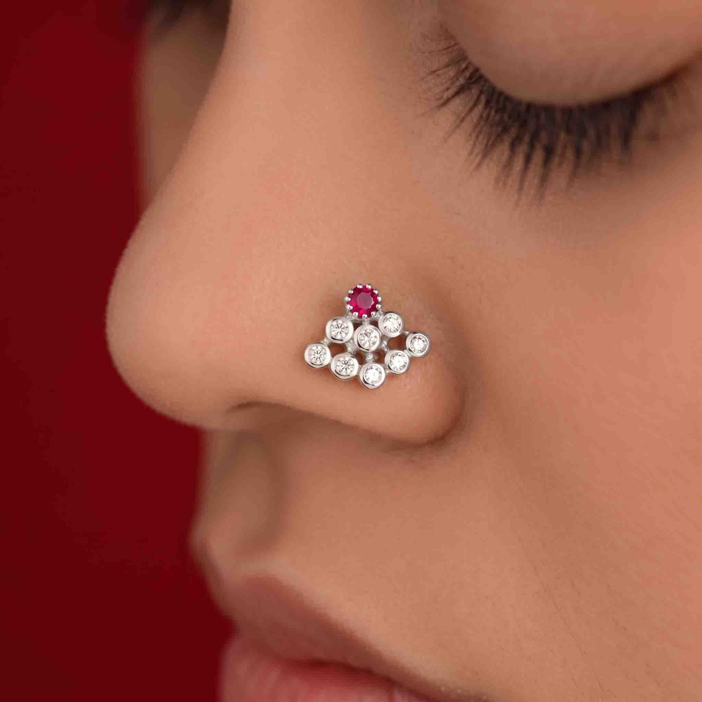 9 Stone Besari Red Ruby Stone Mookuthi Nosepin