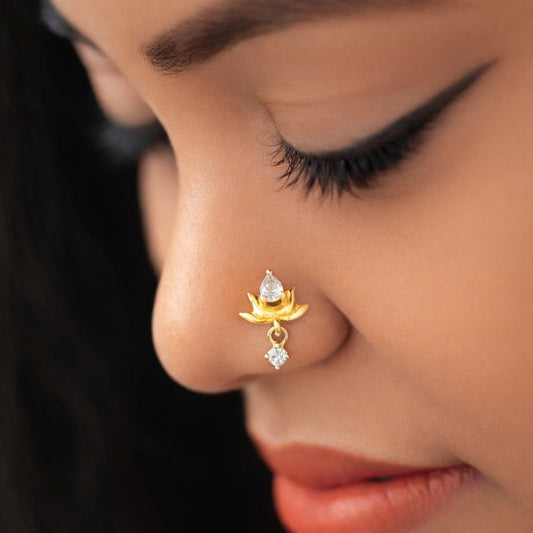 Silver Lotus Bloom Nosepin With Teardrop