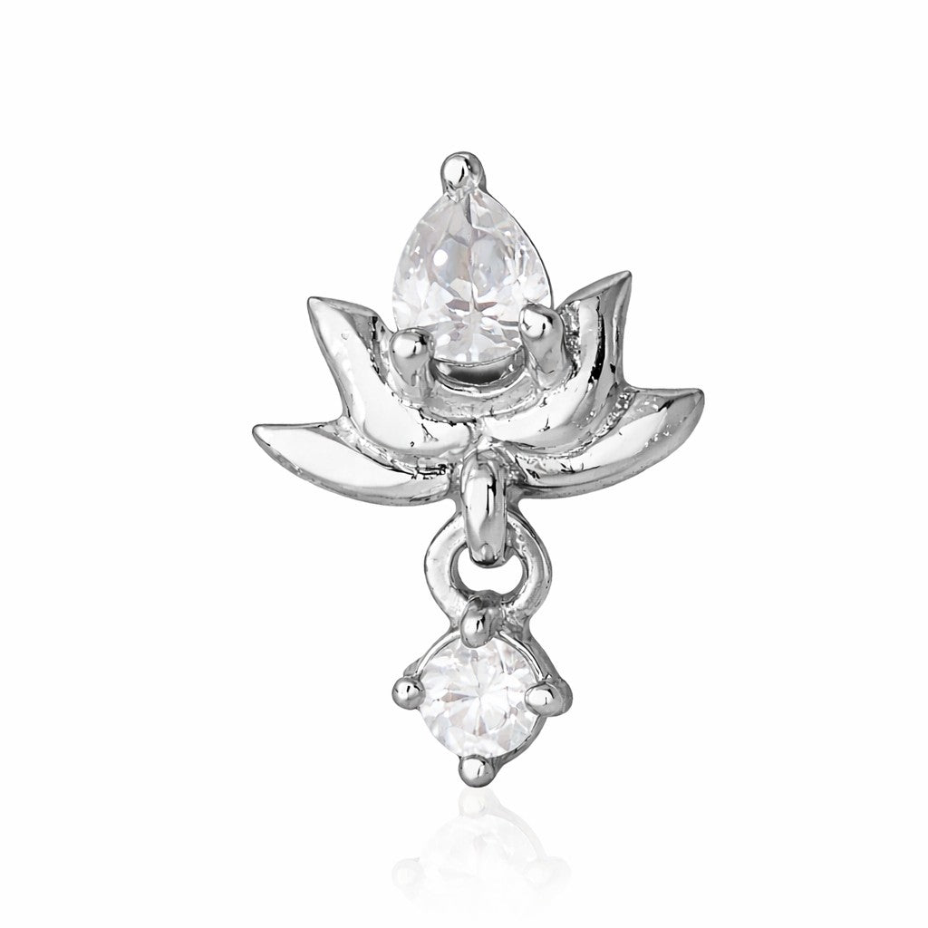 Silver Lotus Bloom Nosepin With Teardrop