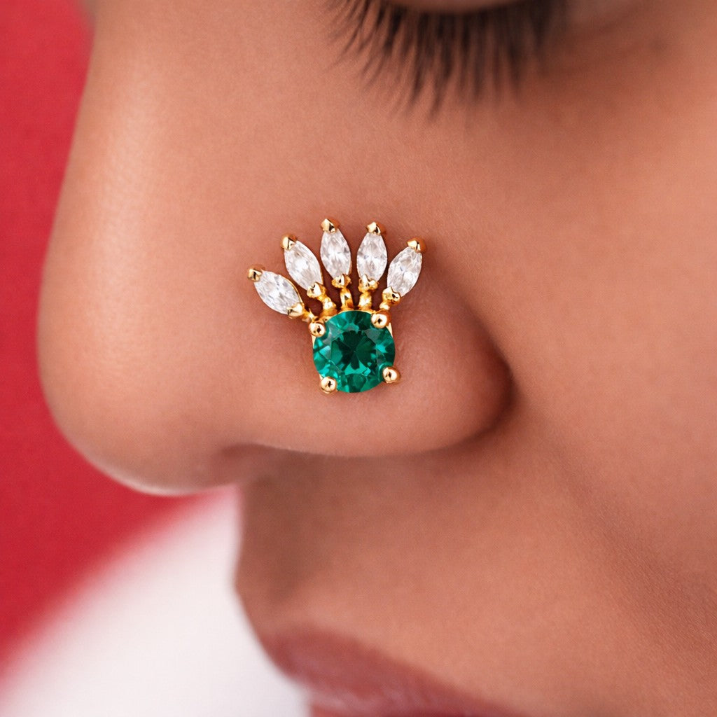 Silver Emerald Palm Nosepin