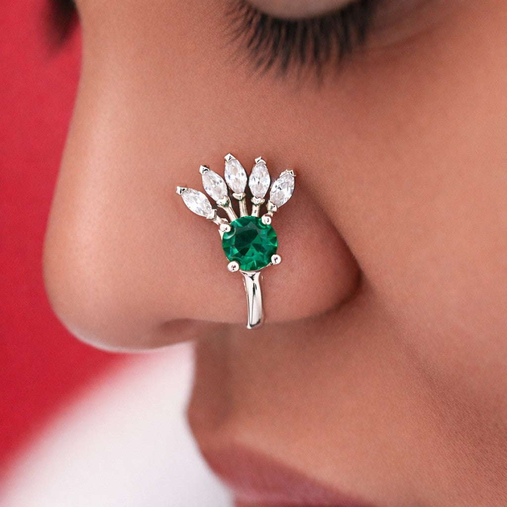 Silver Emerald Palm Nosepin