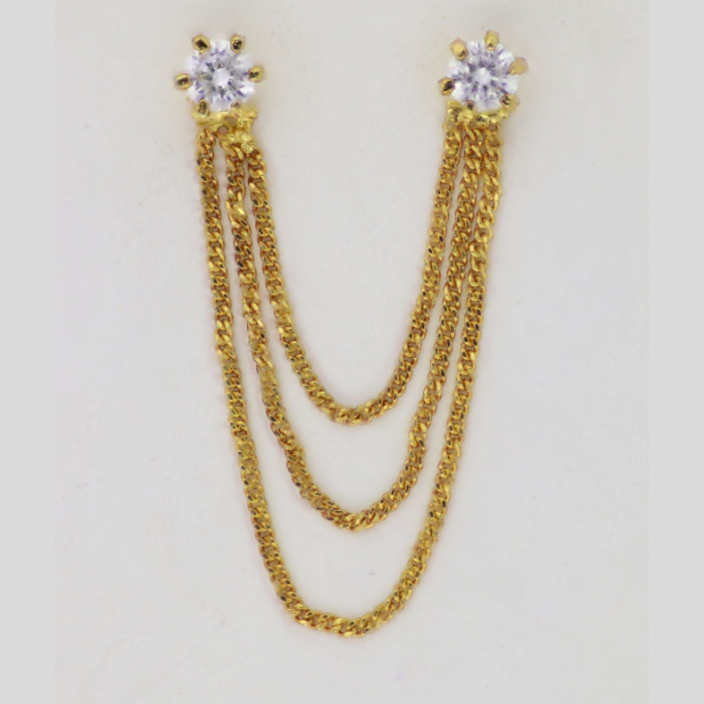 Silver Orbit Dual Piercing Chain Earrings