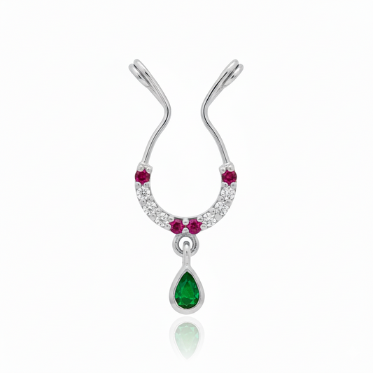 Silver Ratna Dhanush Septum With Emerald Drop