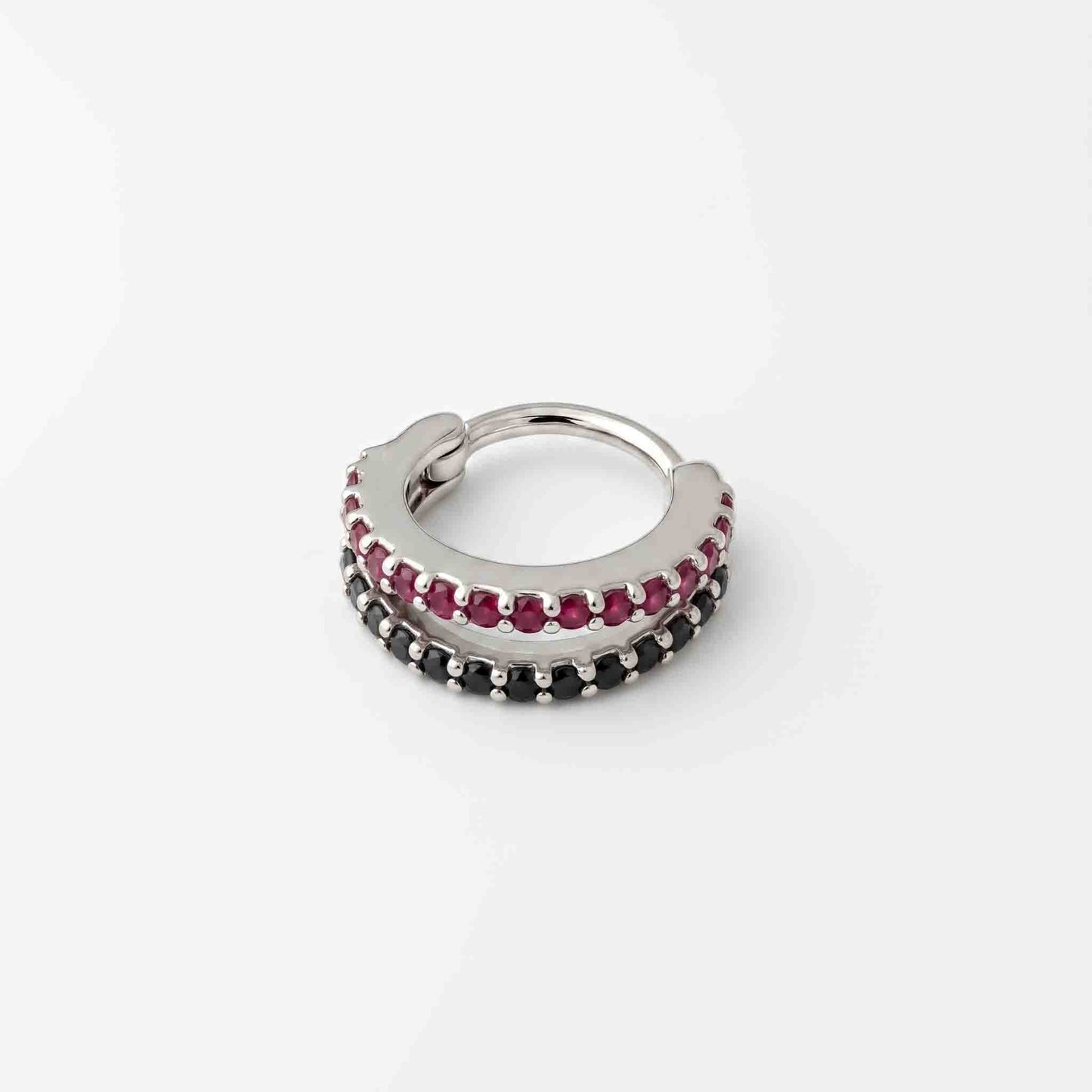 Silver Multi Color  Double Line Stone Set Nosering