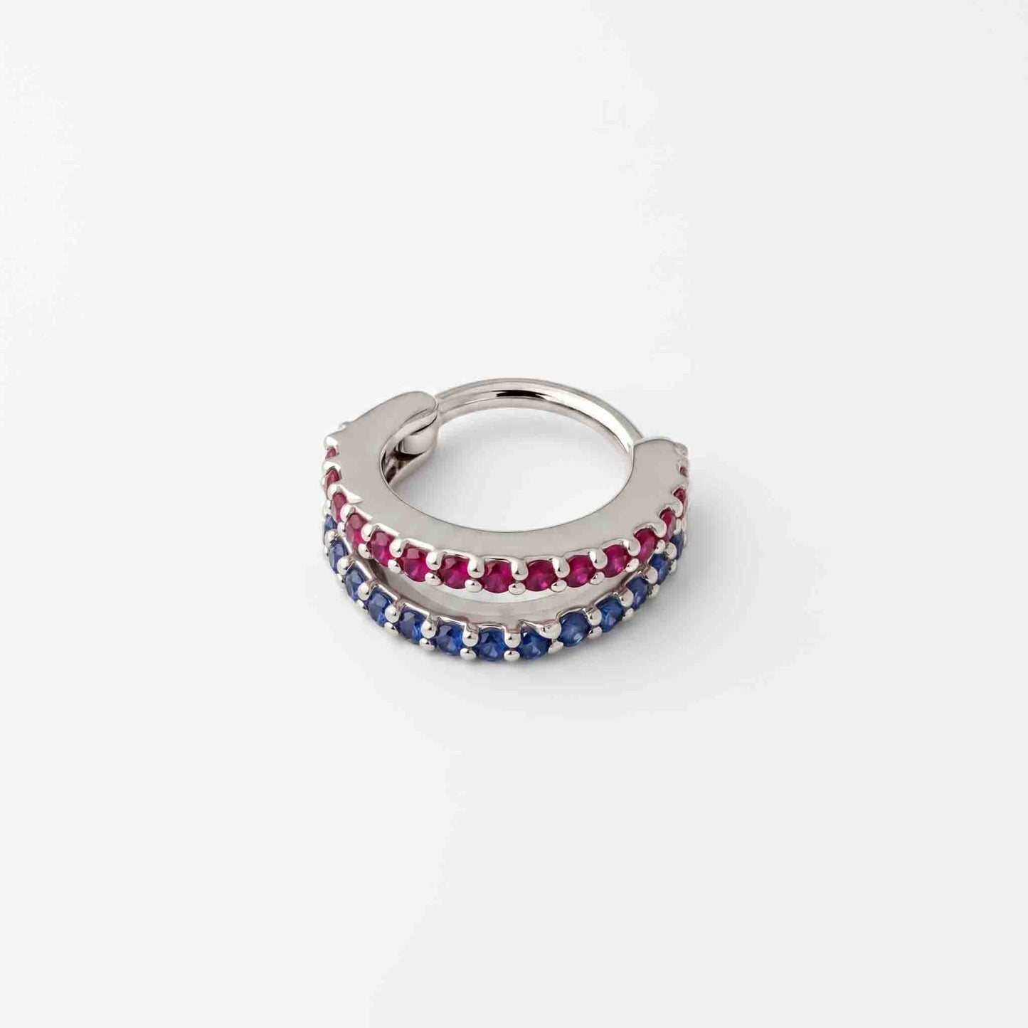 Silver Multi Color  Double Line Stone Set Nosering