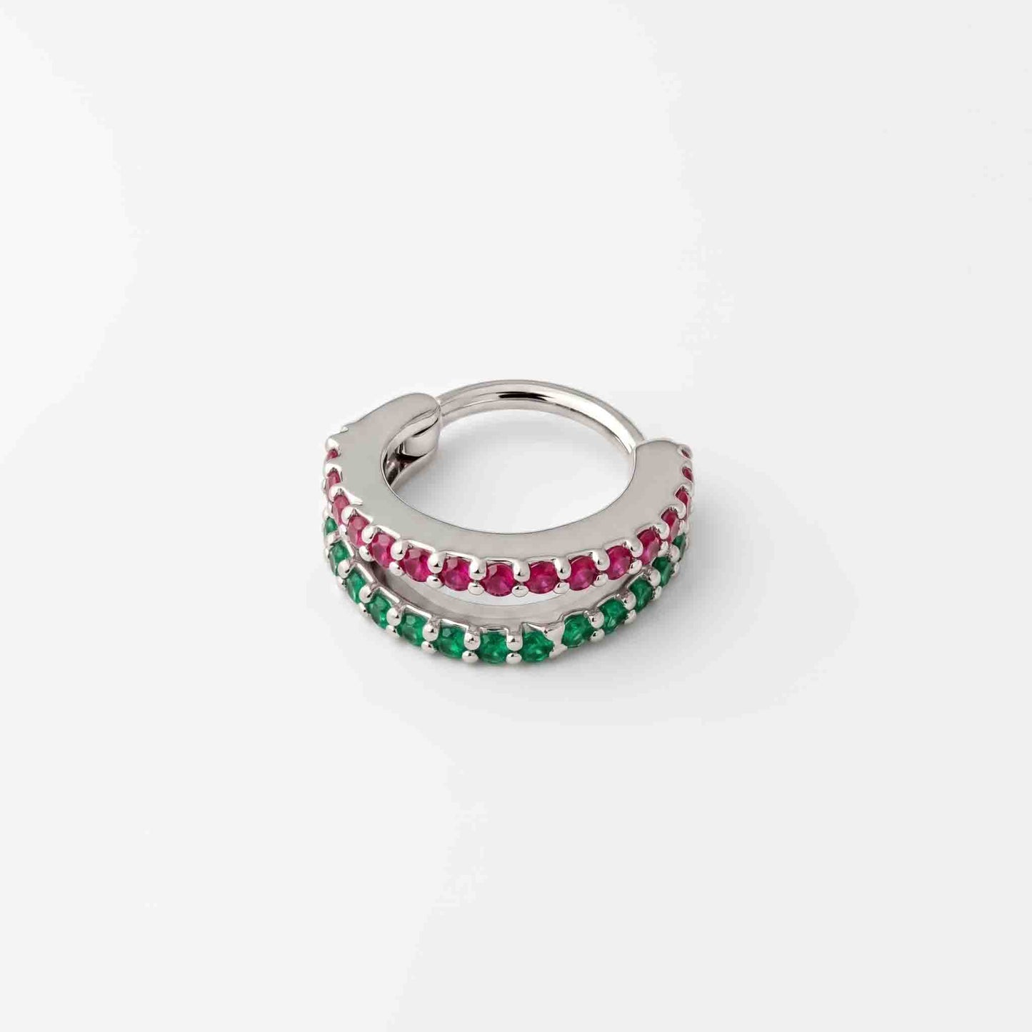 Silver Multi Color  Double Line Stone Set Nosering