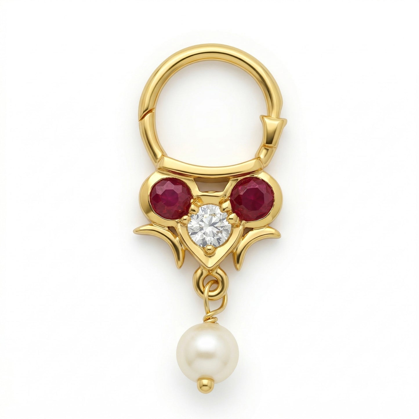 Silver Red & White With Dangling pearl Septum