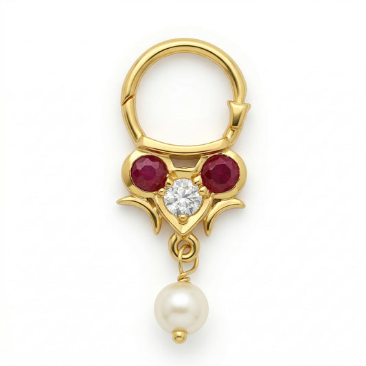 Silver Red & White With Dangling pearl Septum
