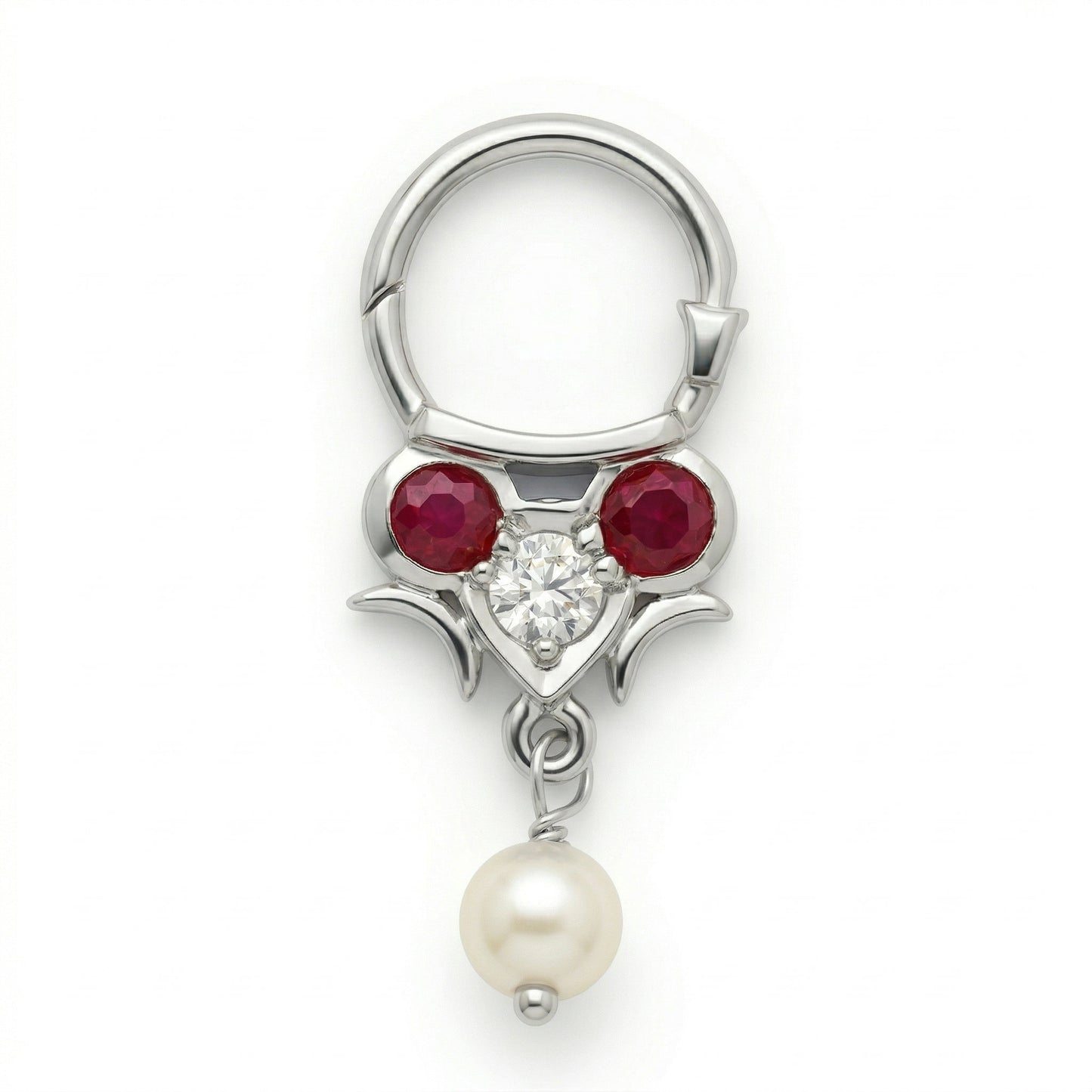 Silver Red & White With Dangling pearl Septum