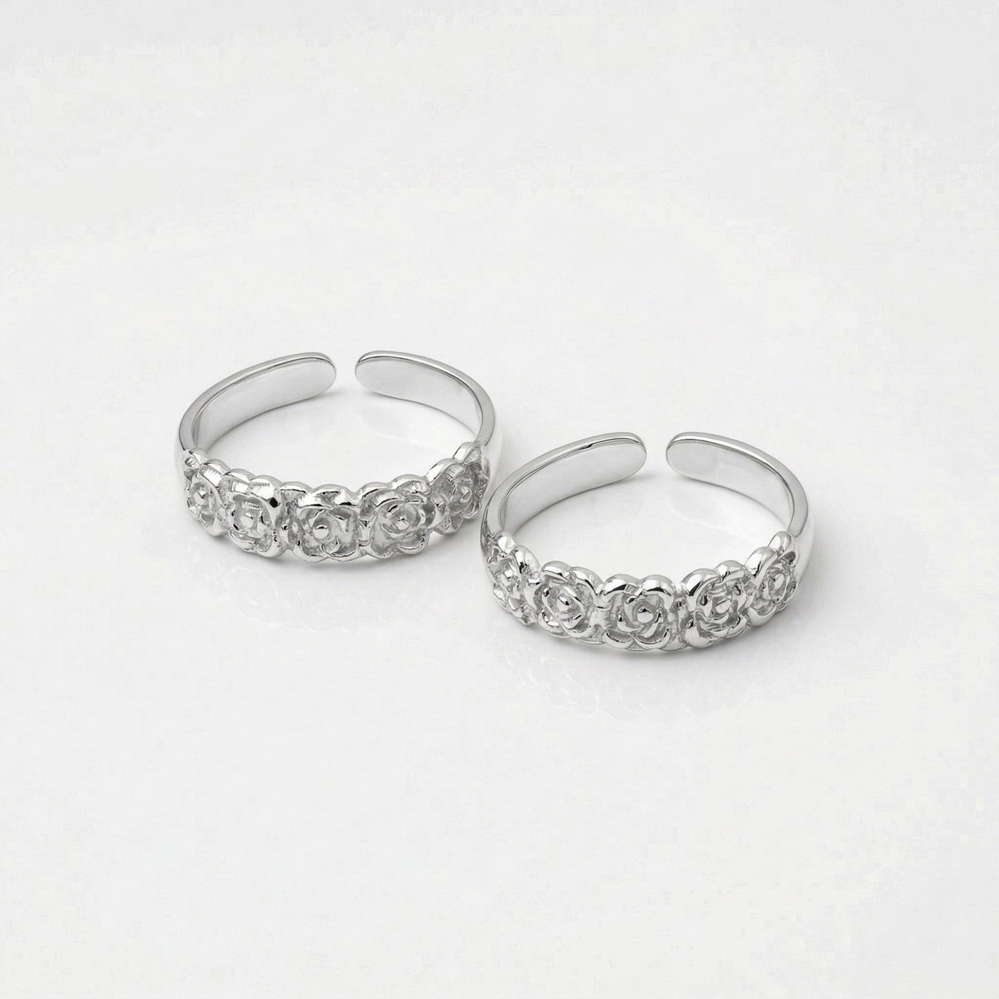 Silver Toe Ring Rose Garden Design