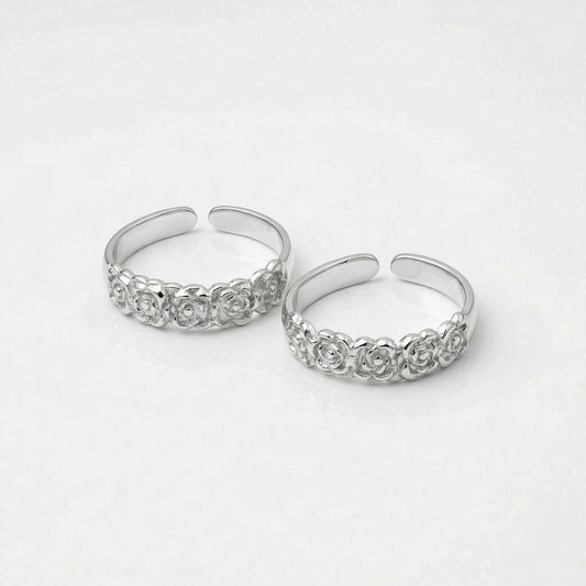Silver Toe Ring Rose Garden Design