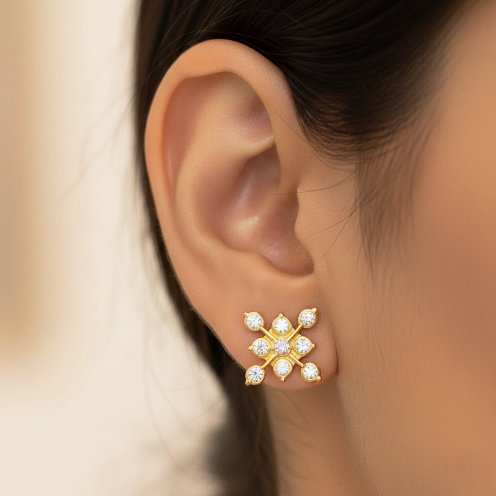 Silver Rose Diamond Earrings