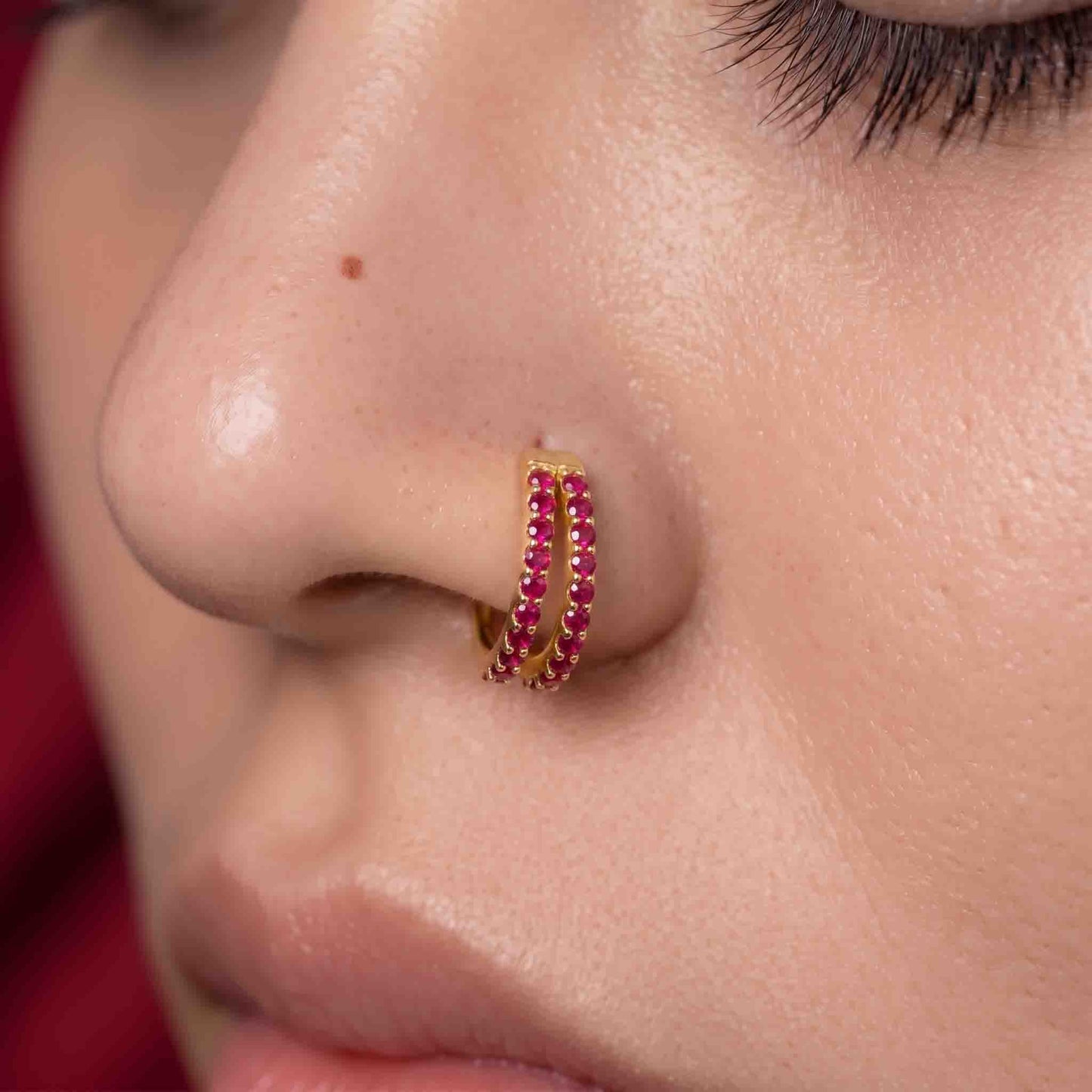 Silver Double Line Stone Set Nosering