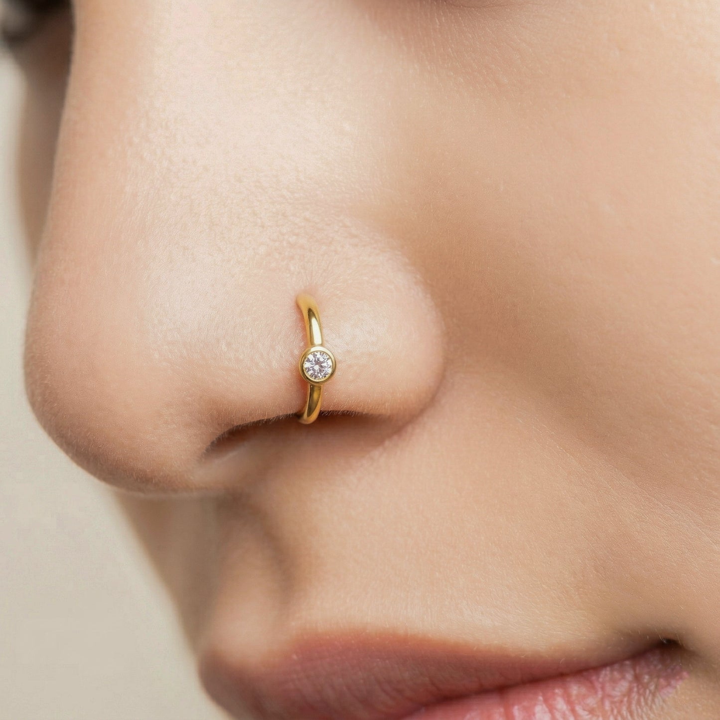 Silver Single Stone Minimalist Nosering