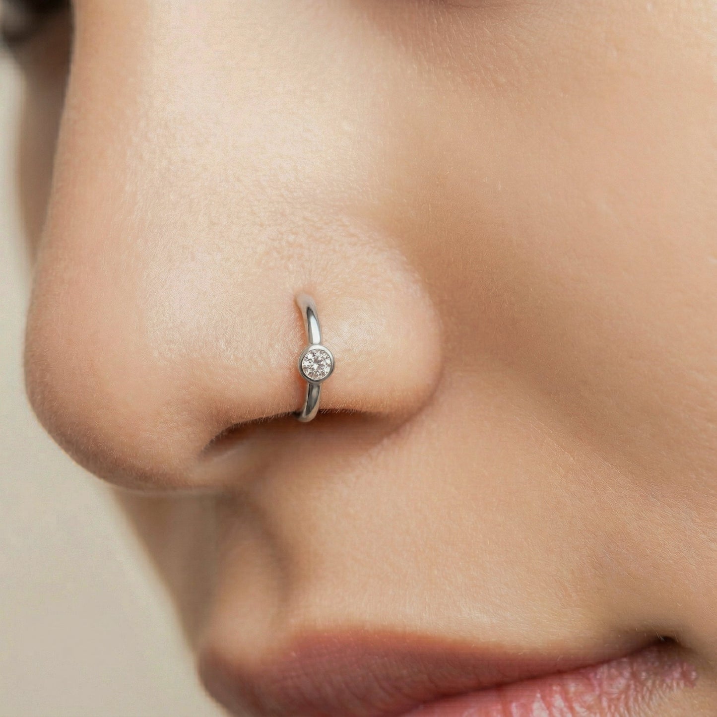 Silver Single Stone Minimalist Nosering