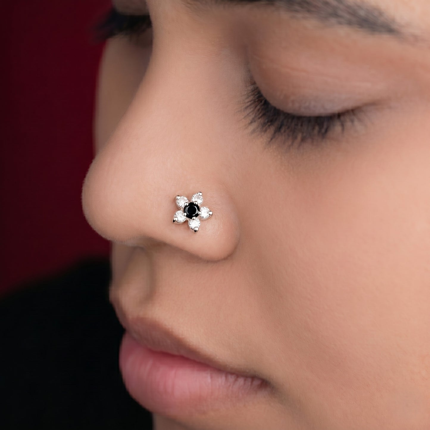 Silver Six Stone Flower Nosepin