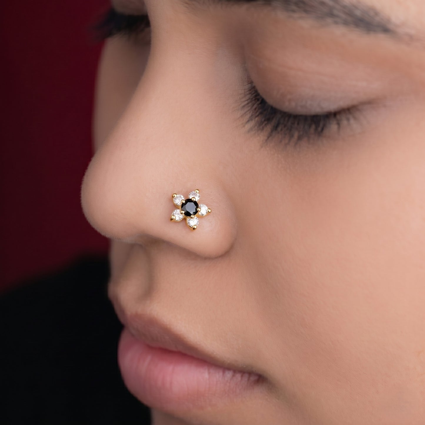 Silver Six Stone Flower Nosepin
