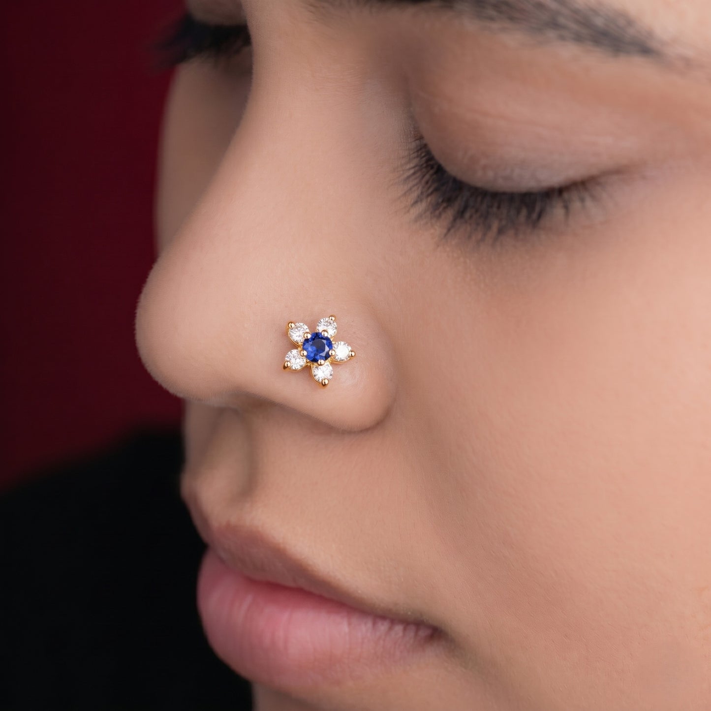 Silver Six Stone Flower Nosepin